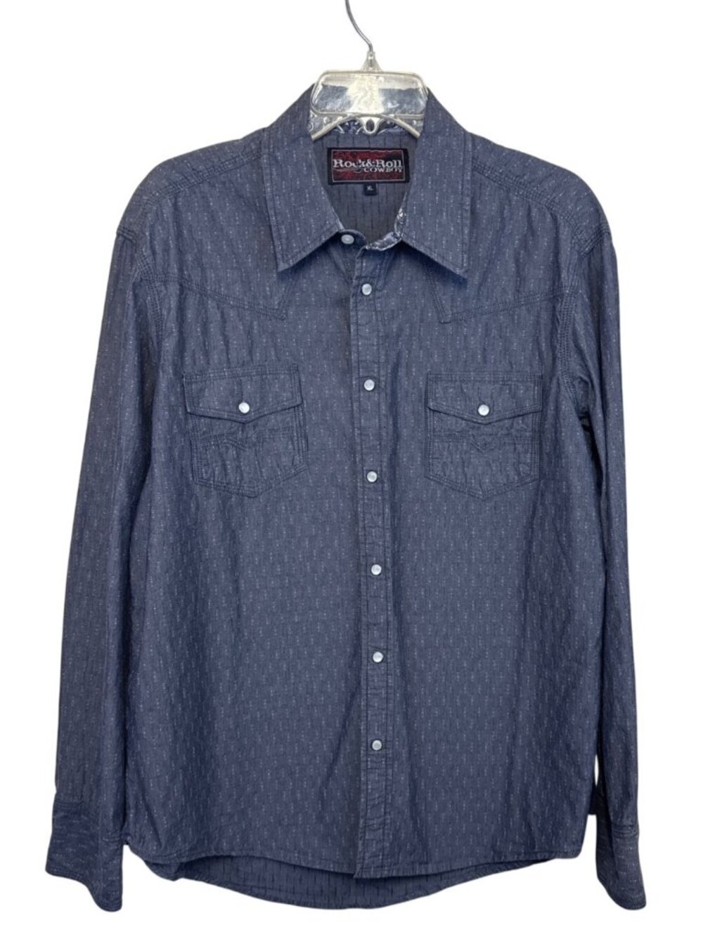 Rock & Roll Cowboy Western Pearl Snap Shirt Men's XL Gray Cotton Pockets Rodeo